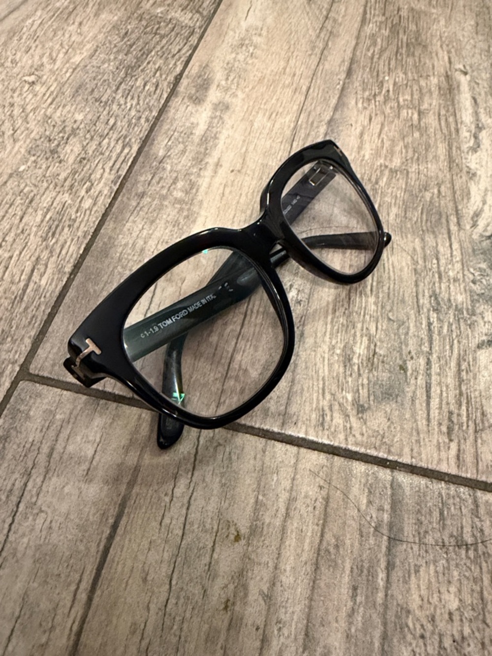 Tom Ford Black Rectangular Plastic Frames with Subtle Gold Detail